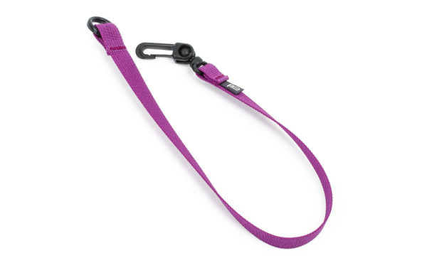 A 16-inch Ultraviolet (purple) Key Strap with a snaphook at one end and an o-ring at the other.